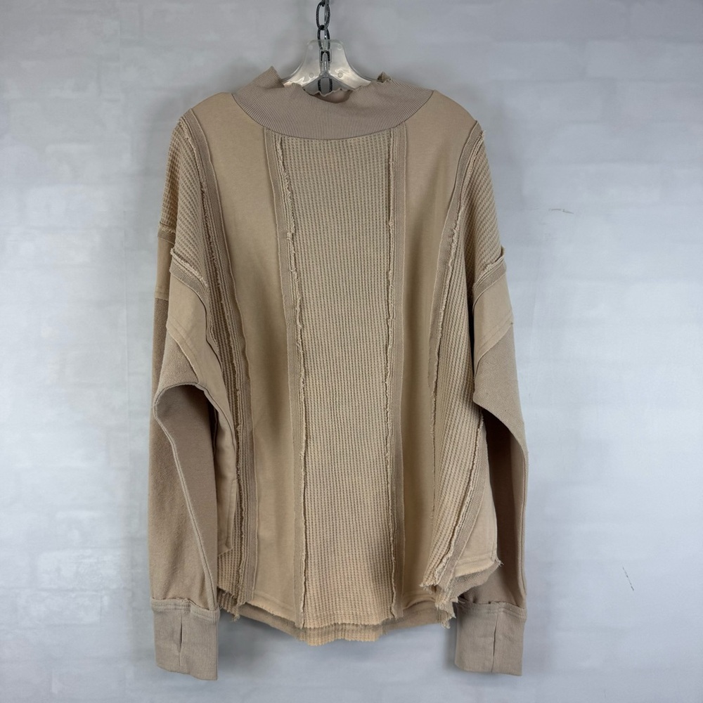 Oli & Hali‎ Funnel Neck Waffle Knit Tan Long Sleeve Top Sz. Large
